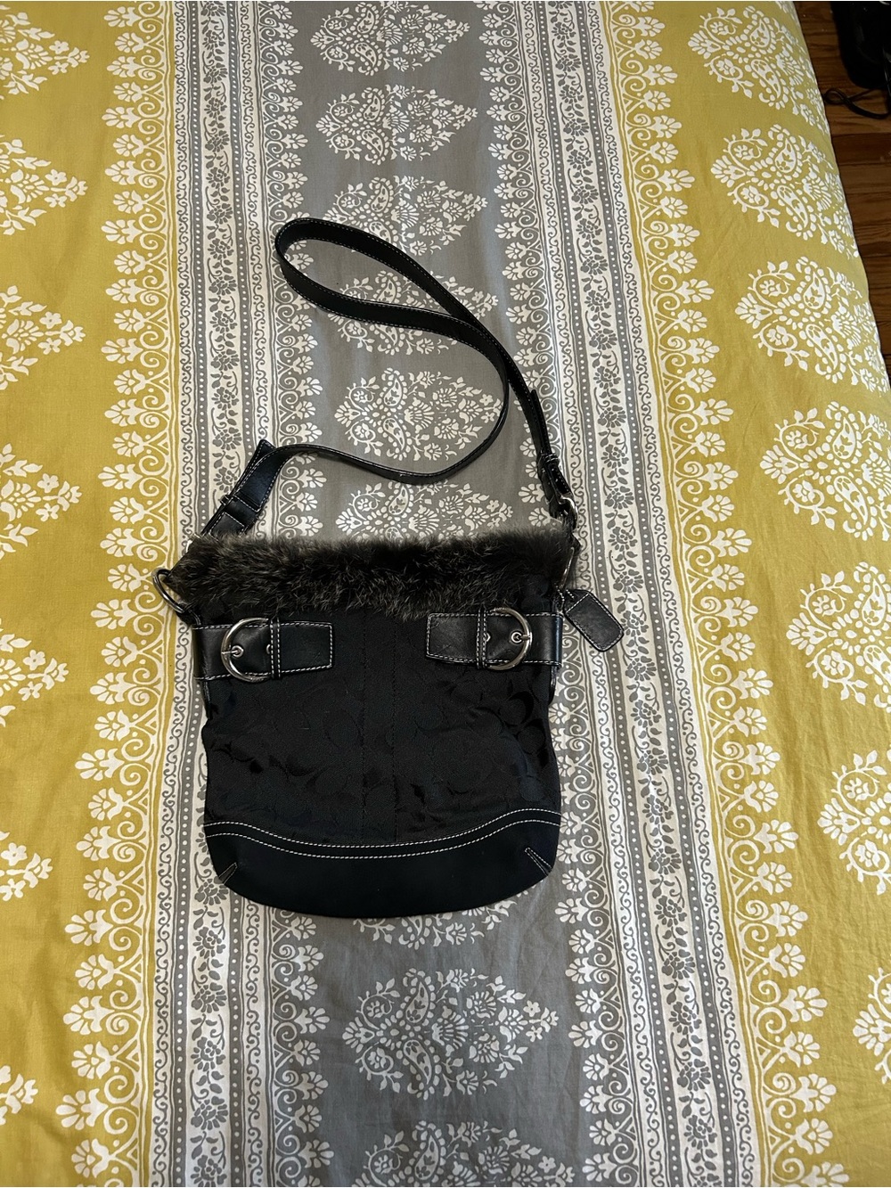 Coach Black Crossbody Bag with Faux Fur Trim